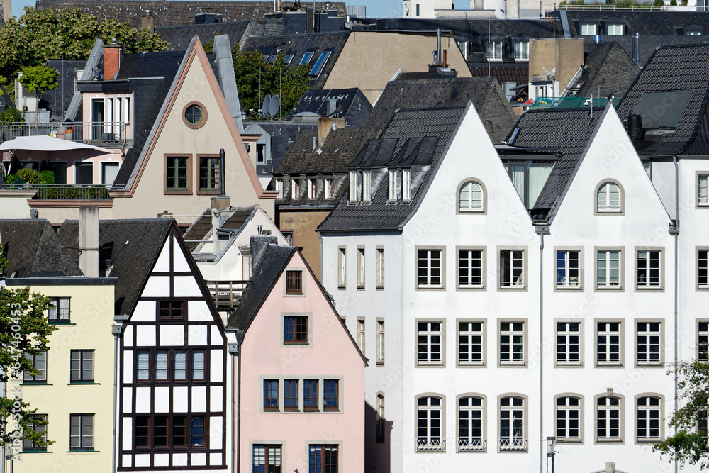 Fototapeta premium typical narrow gabled houses on the banks of the rhine in the old town of cologne