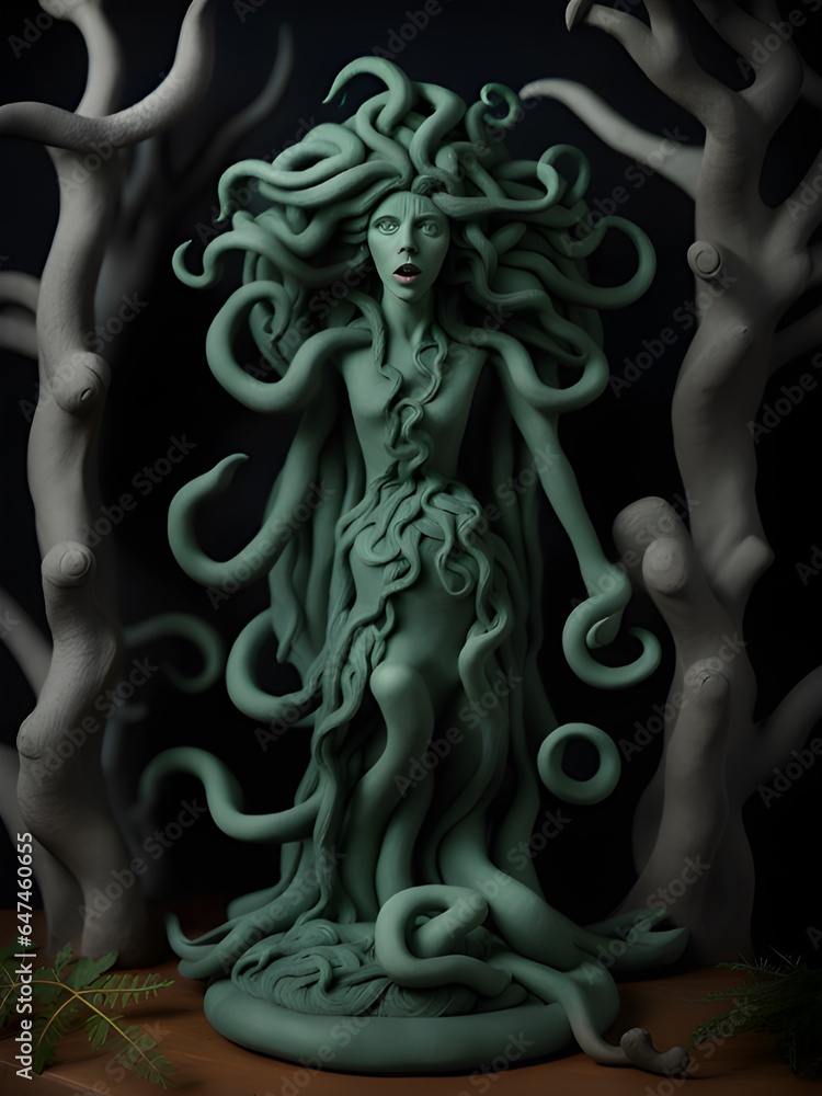 halloween background, witch and ghost, medusa monster
