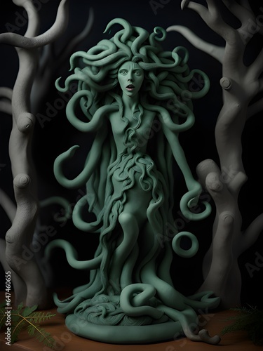halloween background, witch and ghost, medusa monster © mansum008