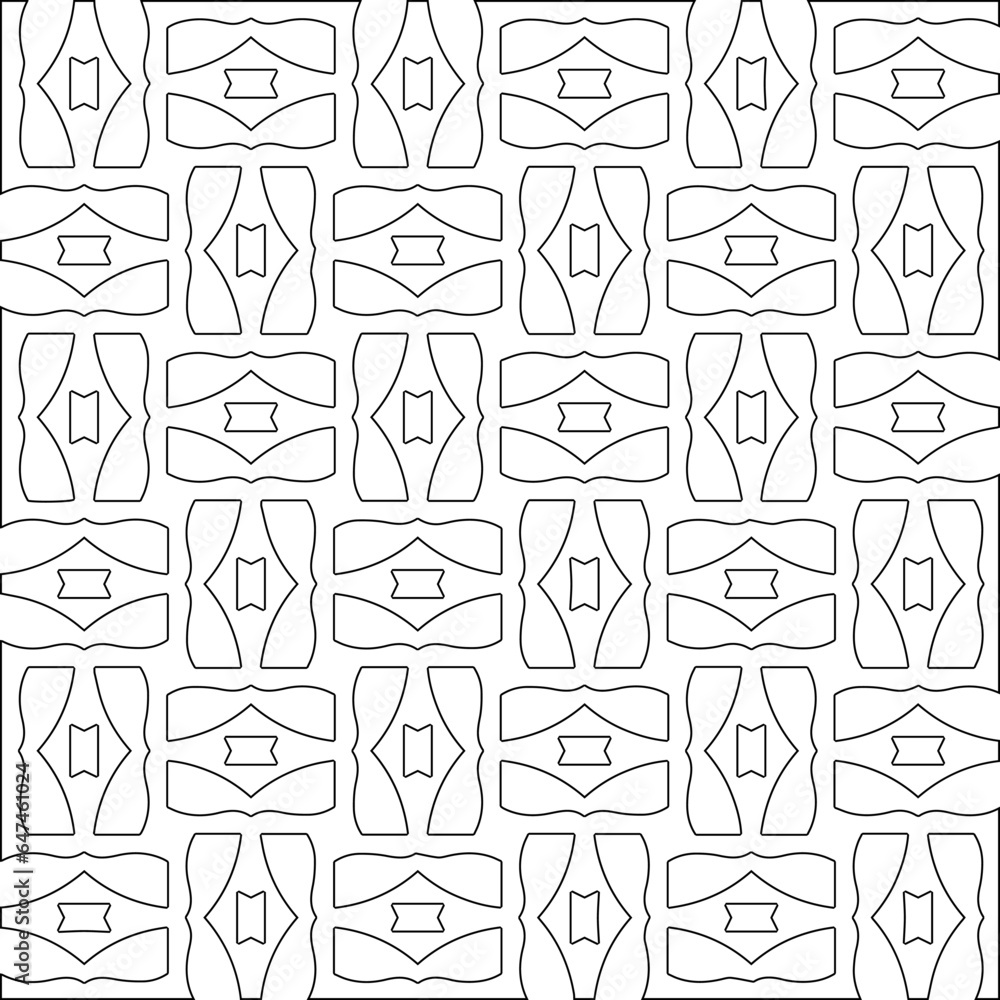 Abstract background with figures from lines. Black and white texture for web page, textures, card, poster, fabric, textile. Monochrome pattern. Repeating design. Abstract background with figures from lines. Black and white texture for web page, textures, card, poster, fabric, textile. Monochrome pattern. Repeating design.