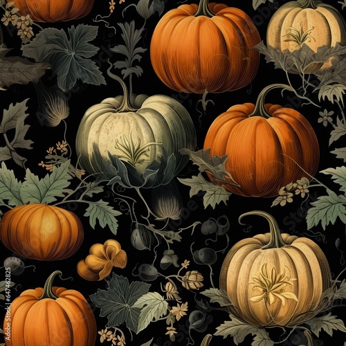 Halloween pumpkins vintage style seamless pattern  dark and retro  gift packing and Halloween fabric pattern backgrounds.