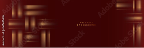 Abstract gold glowing lines shaped woven pattern on elegant red background. modern style.