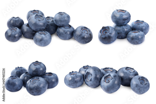 Set with fresh blueberries isolated on white