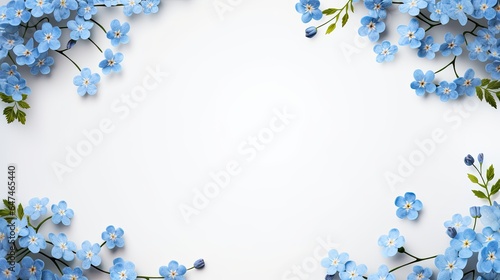 Fototapeta Naklejka Na Ścianę i Meble -  charming forget-me-not flowers as a frame border, isolated on white generative AI