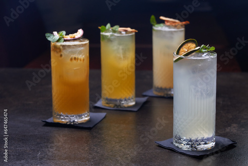 set of cocktails on a dark background