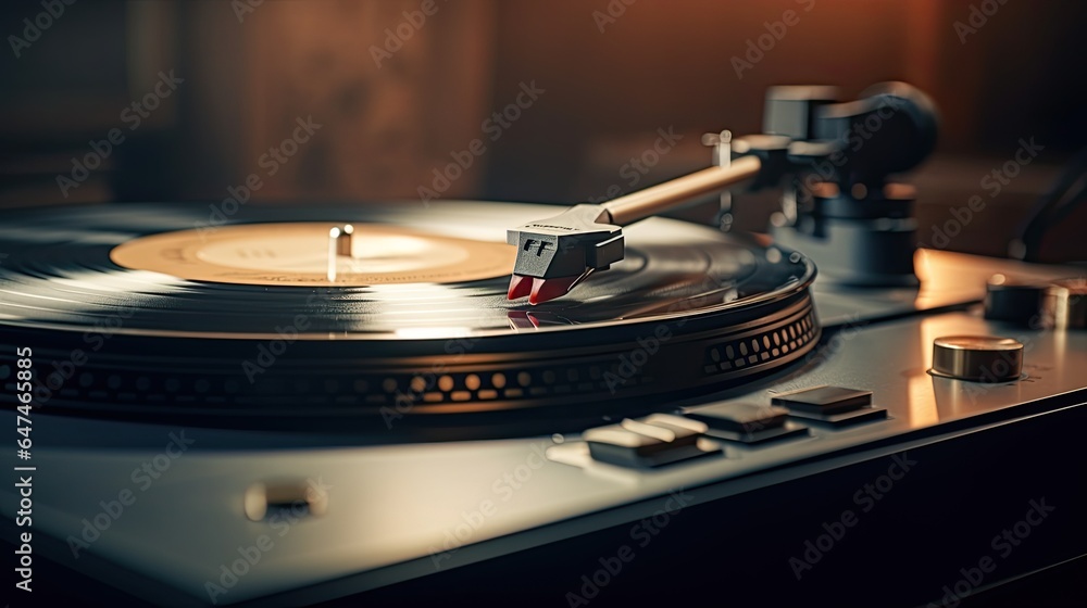 Obraz premium vintage vinyl turntable playing record generative AI