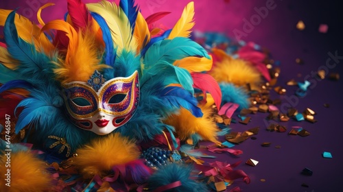 colorful background with mardi gras party items generative AI © Brandon