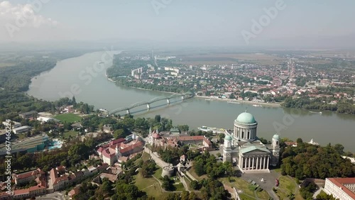 River Danube in Esztergom and parliament on the river bank
