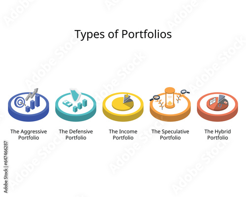 The investment portfolio type vary depending on the investment goals, risk tolerance, and financial situation of a person such as aggressive portfolio
