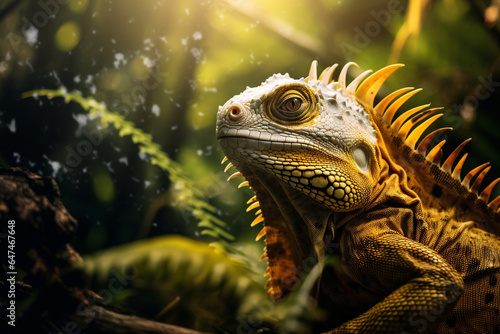 Iguana amarela na floresta tropical colorida - Papel de parede