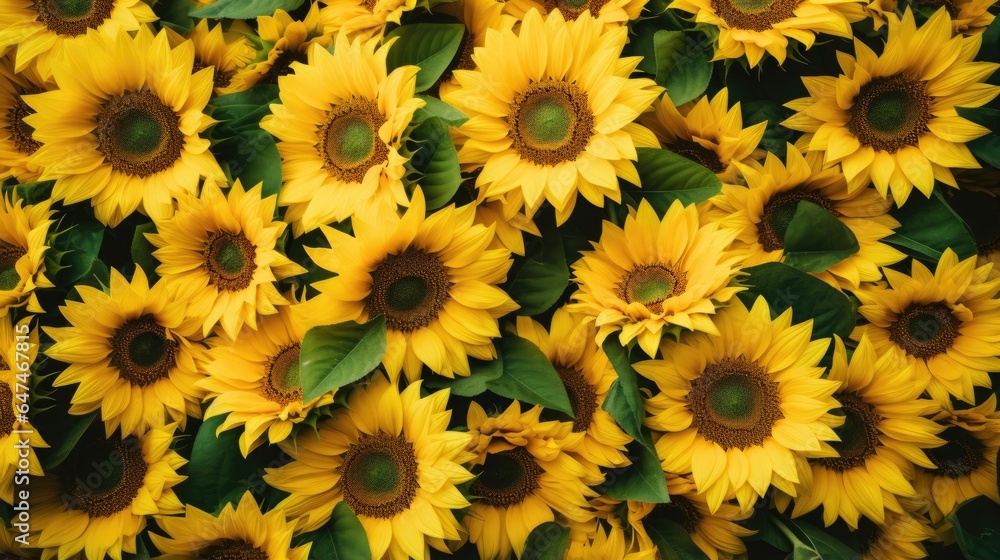 top view of beautiful summer sunflower field generative AI top view of beautiful summer sunflower field generative AI