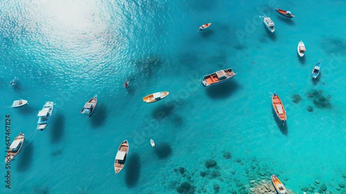 top view of boats in turquoise sea bay generative AI