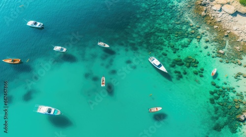 top view of boats in turquoise sea bay generative AI