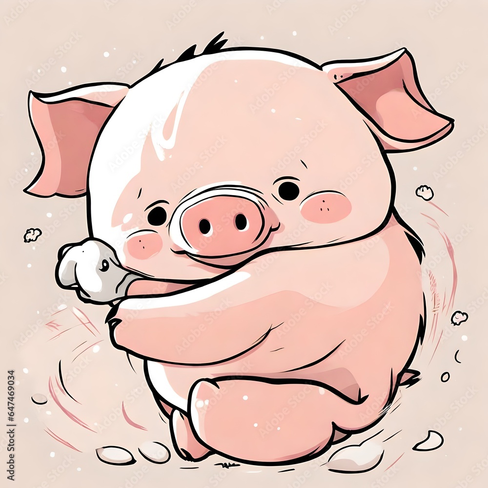 A very simple line drawing of a pink cartoon cute pig. A very simple line drawing of a pink cartoon cute pig.