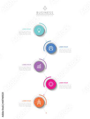 Vector infographic business presentation template with circular interconnection with 5 options. © Rasarin