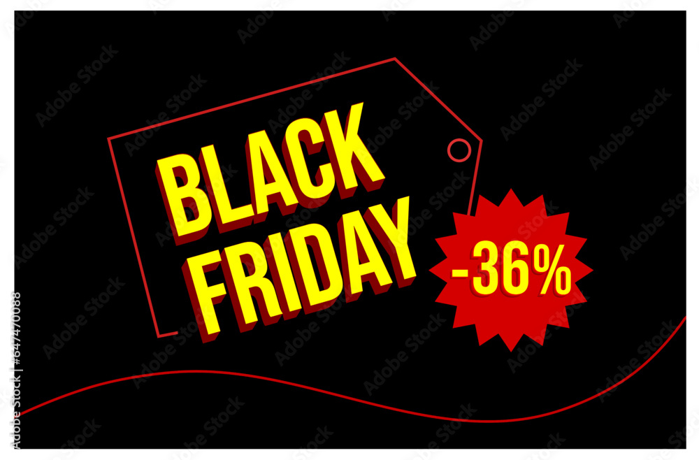 Black Friday Promotional Banner Design Vector Template with 36% off text and Sale Badge. Big Sale.