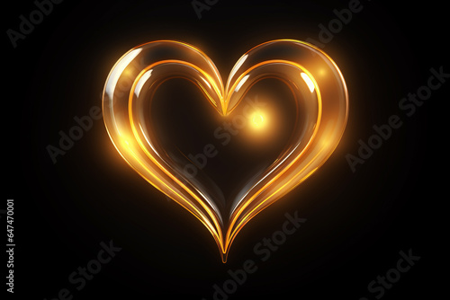 goldenes hell leuchtendes Herz mit Lichteffekten auf dunklem Hintergrund. Generative Ai.
