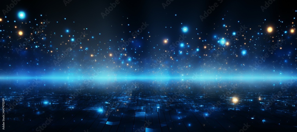 Blue glitter space background. Generative AI technology.	
