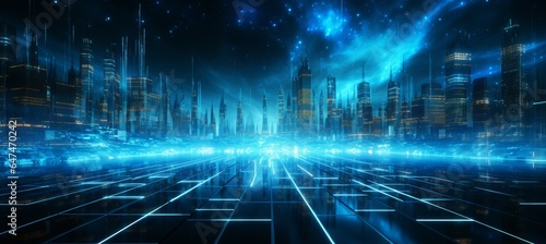 Cyberspace metaverse city technology background. Generative AI technology.