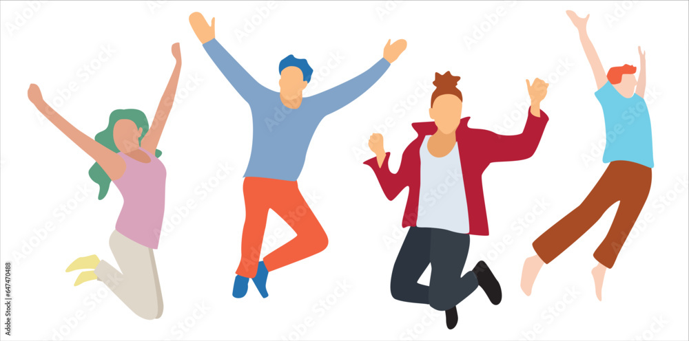Group of Jumping People isolated white background flat design vector