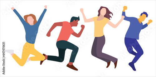 Group of Jumping People isolated white background flat design vector