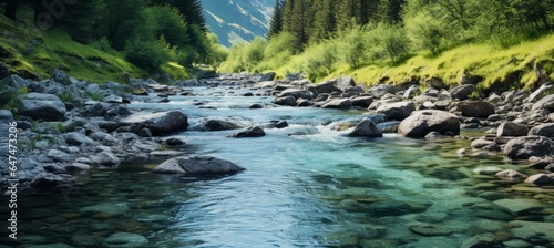 River creek from mountain. Generative AI technology.