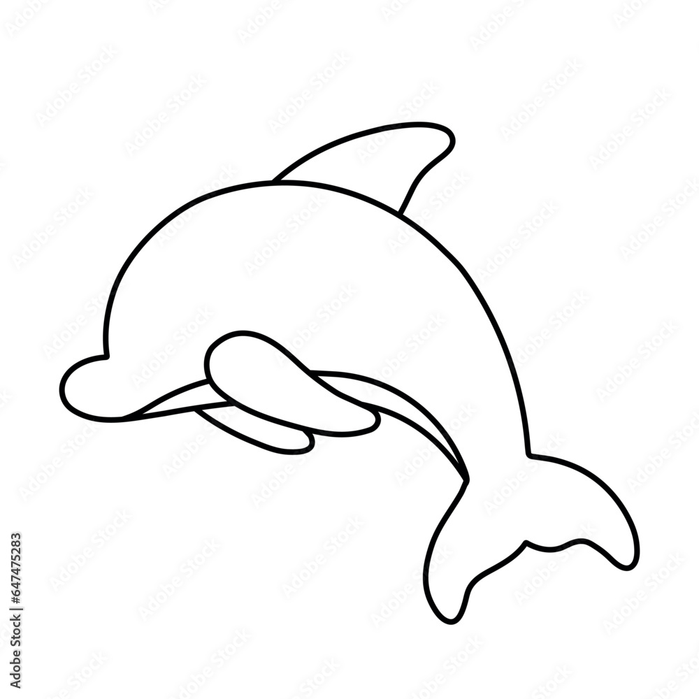 Dolphin Fish Line Icon for Coloring Page Sea Animal Cartoon Vector Illustration