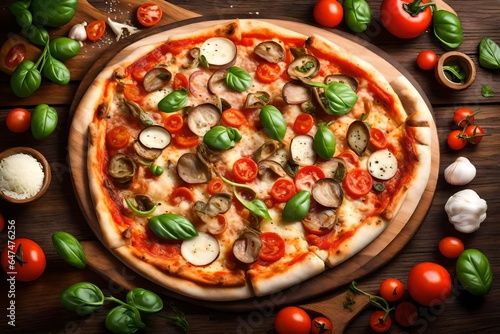 pizza with vegetables and mushrooms with tomatoes 