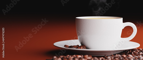 3d illustration render. Close up coffee cup on red background