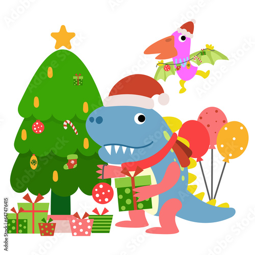 Dinosaur christmas happy new year