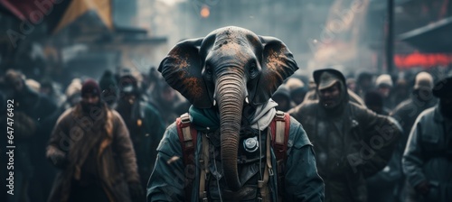 Elephant join revolution riots. Generative AI technology.