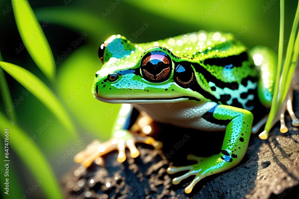 Fototapeta premium green frog on the leaf
