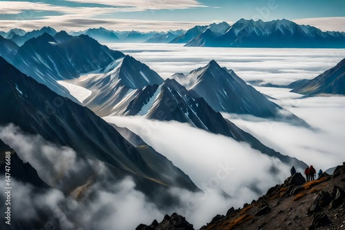 Rocky mountain peaks emerge through the misty clouds © Stone Shoaib