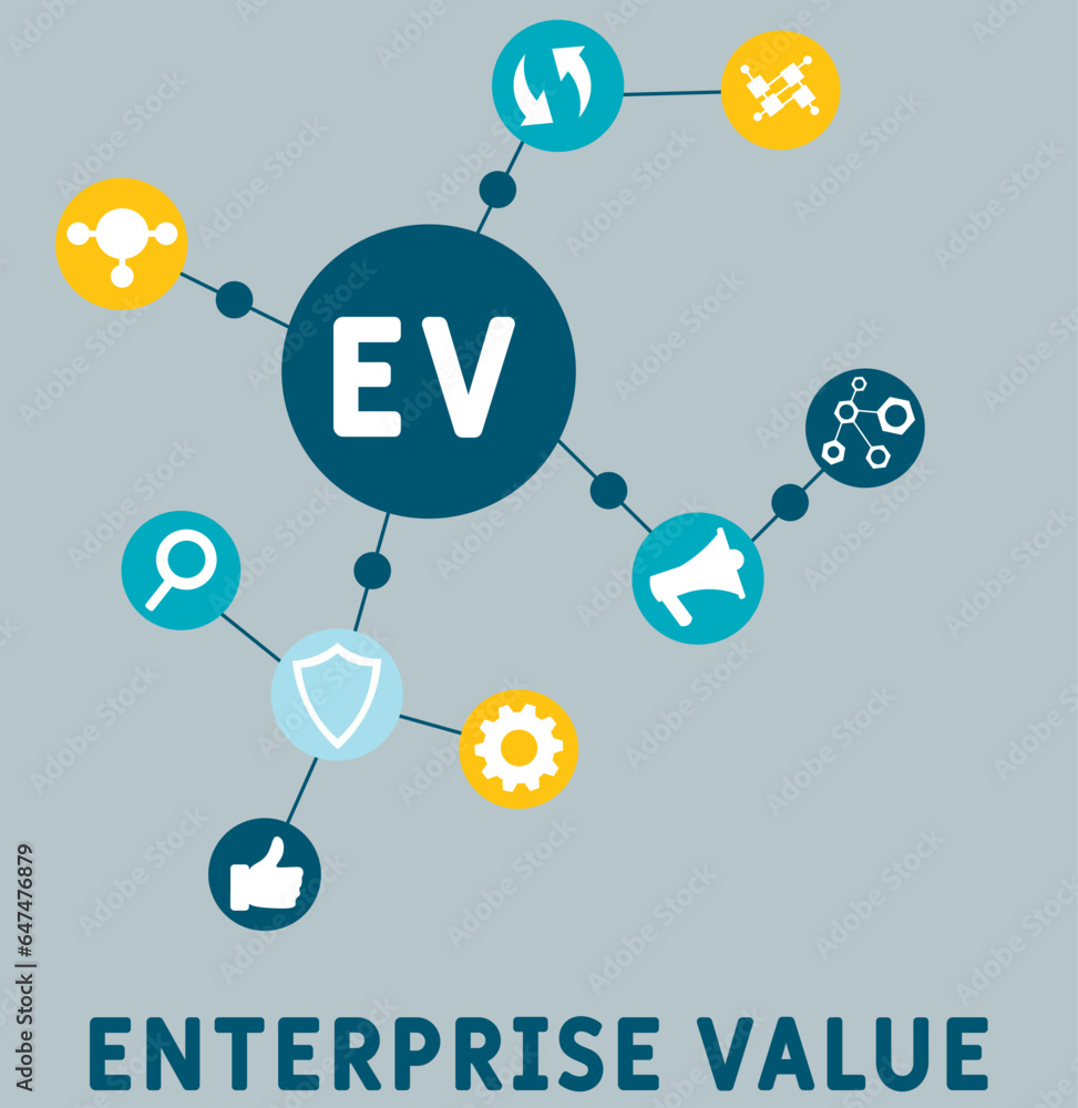 EV Enterprise Value acronym. business concept background. vector illustration concept with keywords and icons. lettering illustration with icons for web banner, flyer, landing EV Enterprise Value acronym. business concept background. vector illustration concept with keywords and icons. lettering illustration with icons for web banner, flyer, landing