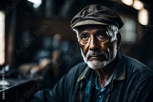 A 60-year old man coal miner. He is dirty and tired from a long day of work.