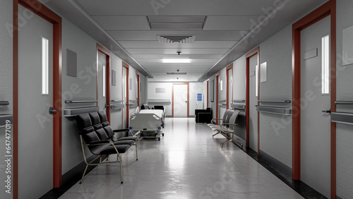 3d illustration.  Empty Corridor In Modern Hospital