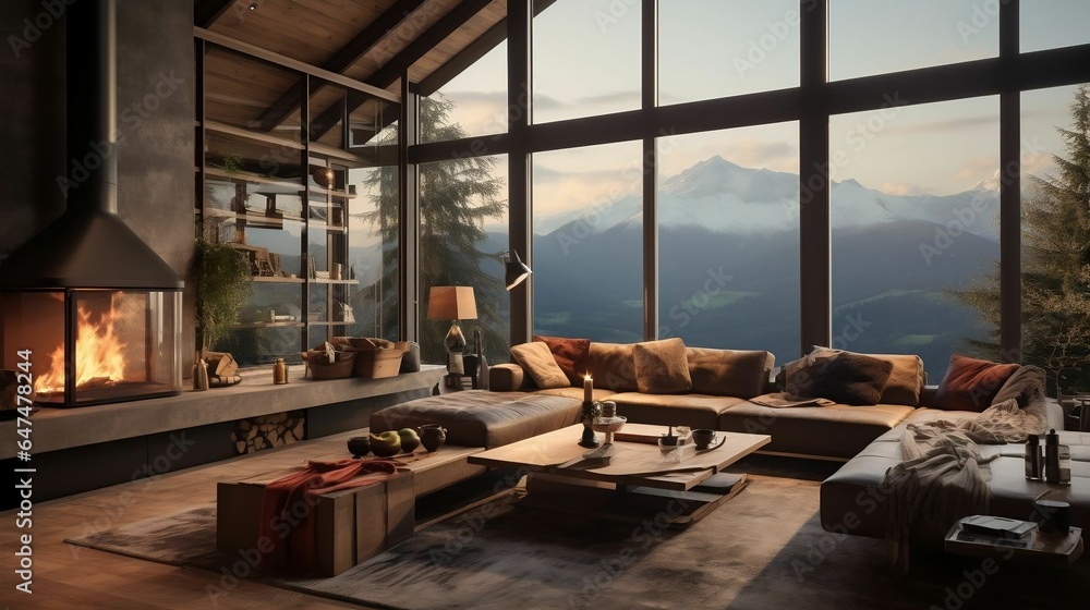 Mountain chalet with a panoramic view of alpine landscapes