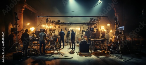Obraz na płótnie Film set studio. Professional movie entertainment industry. Generative AI technology. w salonie
