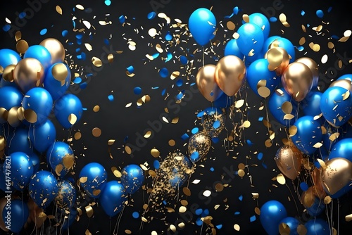 Against a dramatic black backdrop  a celebration came to life with an elegant display of blue and golden balloons. 