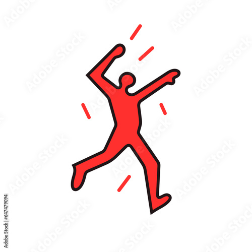 Dancer vector icon in minimalistic, black and red line work, japan web
