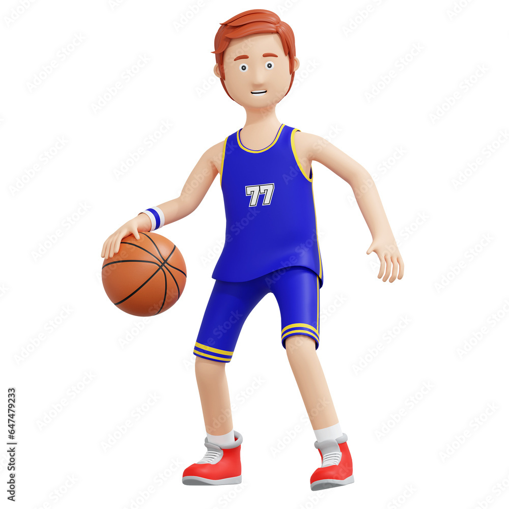 basketball player dribbling ball 3d cartoon illustration
