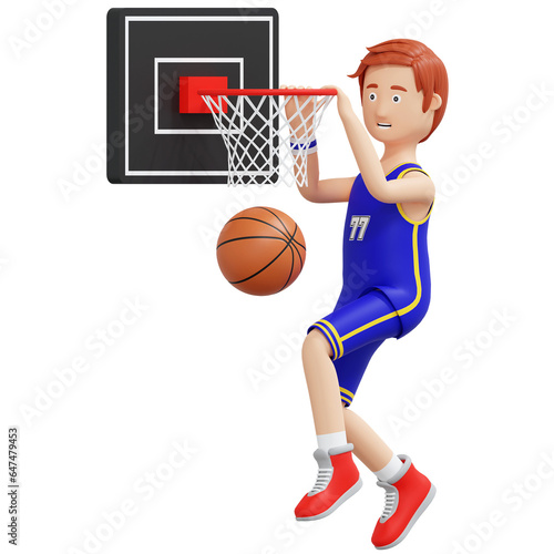 basketball player jumping slam dunk to make a score 3d cartoon illustration © nawaitgraph