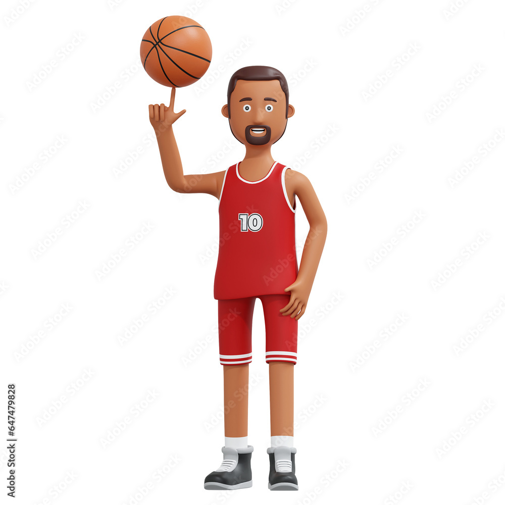 basketball player spinning ball with finger tip 3d cartoon illustration basketball player spinning ball with finger tip 3d cartoon illustration