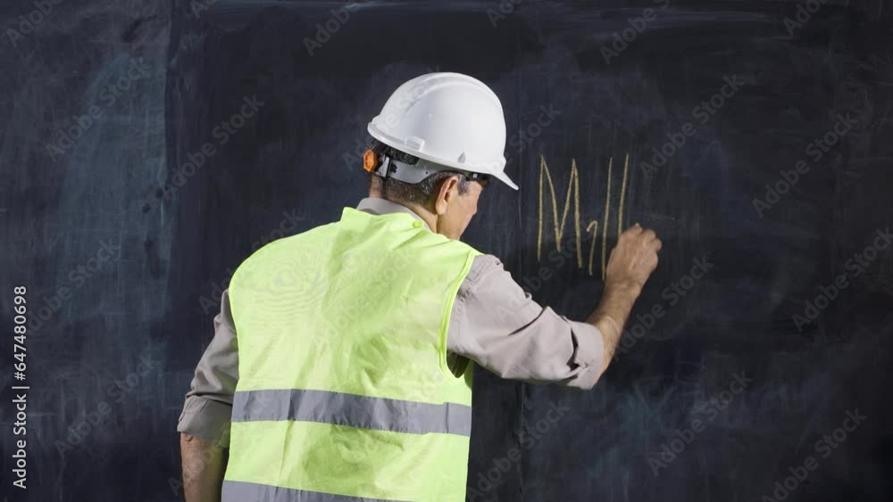 Engineer man writes Milling on the blackboard. Engineer man writes Milling on the blackboard.