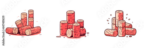 Wine corks set of vector icons in minimalistic, black and red line work, japan web, icons pack