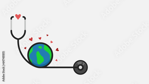world environment day with stethoscope on globe vector flat illustration