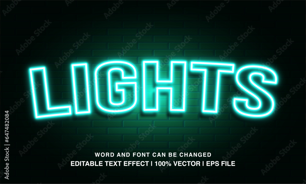 Lights editable text effect template, blue neon light futuristic typeface, premium vector 