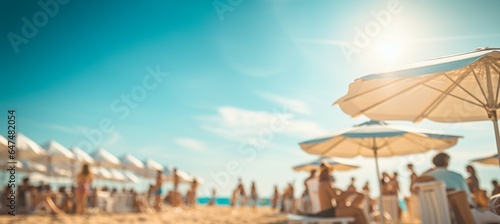 Fototapeta Naklejka Na Ścianę i Meble -  Blurred crowd beach. Generative AI technology.	
