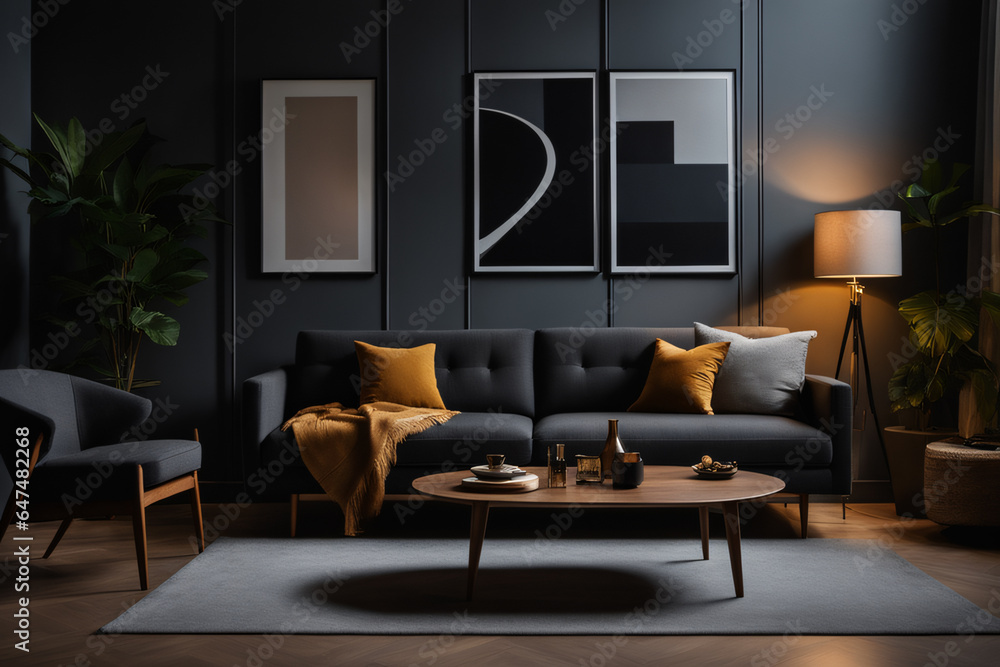 Dark living room interior. Dark living room interior.