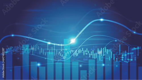 Bar chart with K-line Fintech sense Spatial concept background